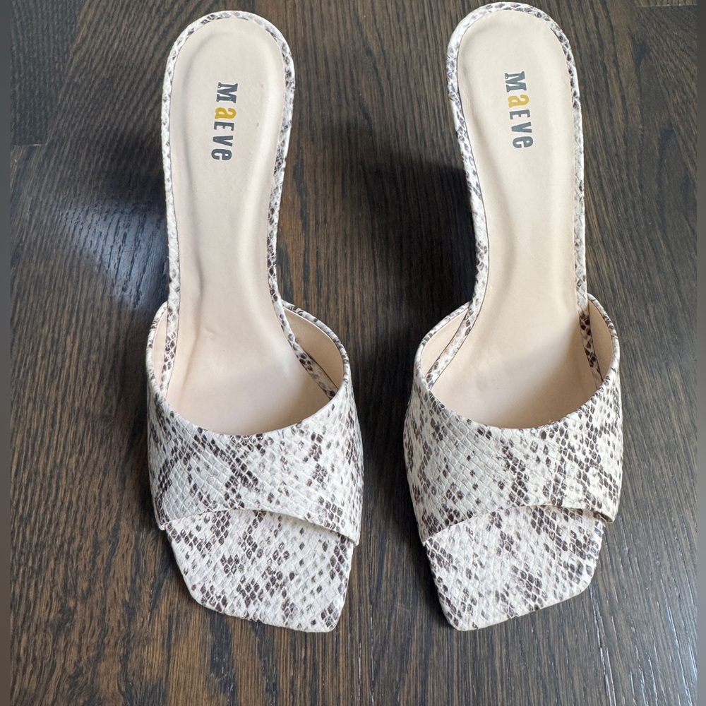 Maeve - Cream Snake-Print Mule Wedges - Size 6